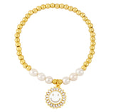 Fashion Copper Micro CZ Zircon Round Smile Face Freshwater Pearl Bracelet