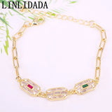 5Pcs Clear CZ Micro Pave Link Chain Bracelets Woman Jewelry