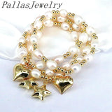 5Pcs Freshwater Pearl Bracelets Copper Heart Star Beaded Women Wedding Gift