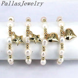 5Pcs Freshwater Pearl Bracelets Copper Heart Star Beaded Women Wedding Gift