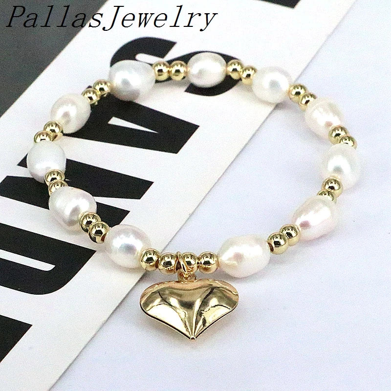 5Pcs Freshwater Pearl Bracelets Copper Heart Star Beaded Women Wedding Gift