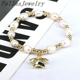 5Pcs Freshwater Pearl Bracelets Copper Heart Star Beaded Women Wedding Gift