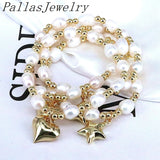 5Pcs Freshwater Pearl Bracelets Copper Heart Star Beaded Women Wedding Gift