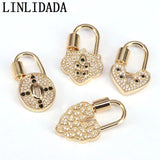 5Pcs Clear CZ Micro Pave Key Heart Lock Clasp Heart Padlock Charm