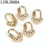 5Pcs Clear CZ Micro Pave Key Heart Lock Clasp Heart Padlock Charm