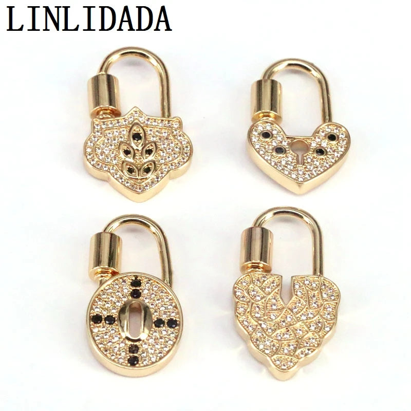 5Pcs Clear CZ Micro Pave Key Heart Lock Clasp Heart Padlock Charm