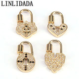 5Pcs Clear CZ Micro Pave Key Heart Lock Clasp Heart Padlock Charm