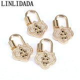 5Pcs Clear CZ Micro Pave Key Heart Lock Clasp Heart Padlock Charm