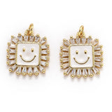5Pcs Smiling Face CZ Oil Square Pendants for DIY Jewelry