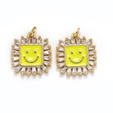 5Pcs Smiling Face CZ Oil Square Pendants for DIY Jewelry