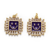 5Pcs Smiling Face CZ Oil Square Pendants for DIY Jewelry