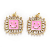 5Pcs Smiling Face CZ Oil Square Pendants for DIY Jewelry