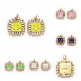 5Pcs Smiling Face CZ Oil Square Pendants for DIY Jewelry