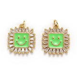 5Pcs Smiling Face CZ Oil Square Pendants for DIY Jewelry