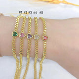 5Pcs Plated 4mm Cuban Link Chain Heart Bling Crystal Bracelet Jewelry
