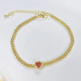 5Pcs Plated 4mm Cuban Link Chain Heart Bling Crystal Bracelet Jewelry
