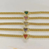 5Pcs Plated 4mm Cuban Link Chain Heart Bling Crystal Bracelet Jewelry
