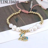 Colorful Horse Pendant Bracelet with Plated Beads and Pearls