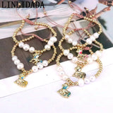 Colorful Horse Pendant Bracelet with Plated Beads and Pearls