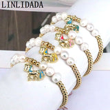 Colorful Horse Pendant Bracelet with Plated Beads and Pearls