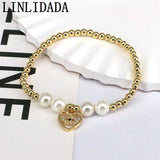 5Pcs Plated Copper Airplane Charm Bracelet Women Shell Pearl Elastic Jewelry