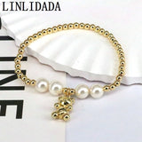 5Pcs Plated Copper Airplane Charm Bracelet Women Shell Pearl Elastic Jewelry