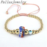 5Pcs Plated Copper Beads Braided Bracelets Eye Beaded Bracelet