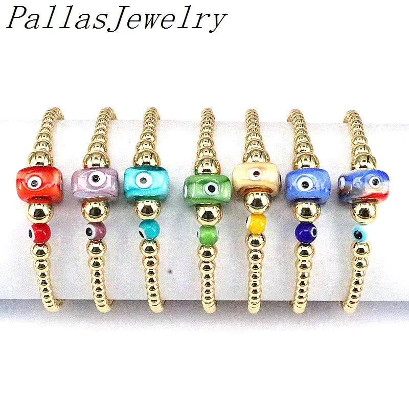5Pcs Plated Copper Beads Braided Bracelets Eye Beaded Bracelet