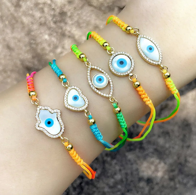 5Pcs Plated Cz Pave Zircon Eye Shell Bangle Bracelet