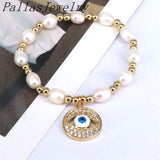 Plated Cz Heart Eyes Pendant Pearl Bead Bracelets For Women