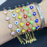 5Pcs Plated Rainbow Enamel Tiny Eyes Chain Slide Beaded Bracelets