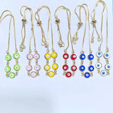 5Pcs Plated Rainbow Enamel Tiny Eyes Chain Slide Beaded Bracelets