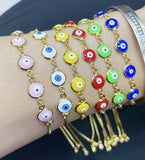 5Pcs Plated Rainbow Enamel Tiny Eyes Chain Slide Beaded Bracelets