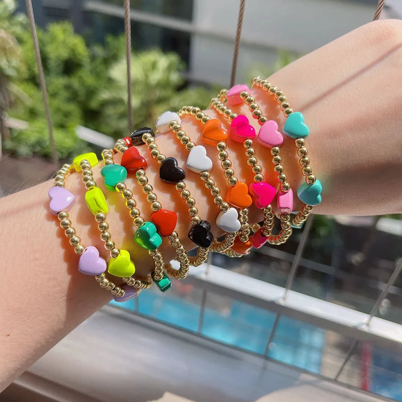 5Pcs Plated Beads Bracelet Enamel Star Moon Charm Colorful Designs Stacking