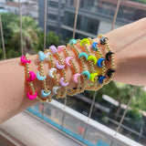 5Pcs Plated Beads Bracelet Enamel Star Moon Charm Colorful Designs Stacking