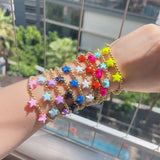 5Pcs Plated Beads Bracelet Enamel Star Moon Charm Colorful Designs Stacking