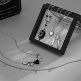 5Pcs Gothic Heart Pendants Necklace Silver Women Dark Academia Goth Hip Hop Jewe