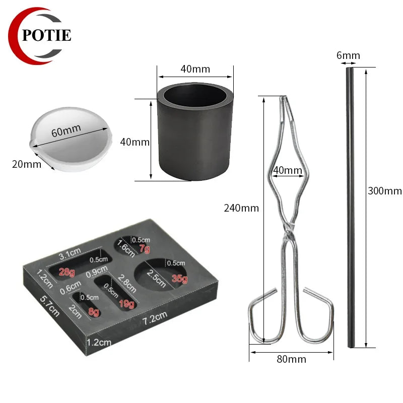 5Pcs Graphite Melting Crucible Kits Silver Ingot Mold Jewelry Casting Tools