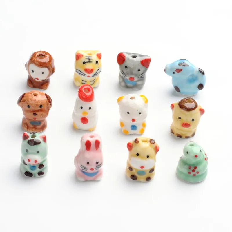 5Pcs Chinese Zodiac Porcelain Ceramic Beads for DIY Jewelry Making