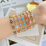 5Pcs Plated Crystal Charms Bracelet Colorful Enamel Hand Eyes Fine Jewelry