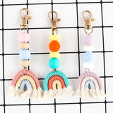 5Pcs Cotton Rope Rainbow Beads Tassels Boho Pendants Keychain Accessories