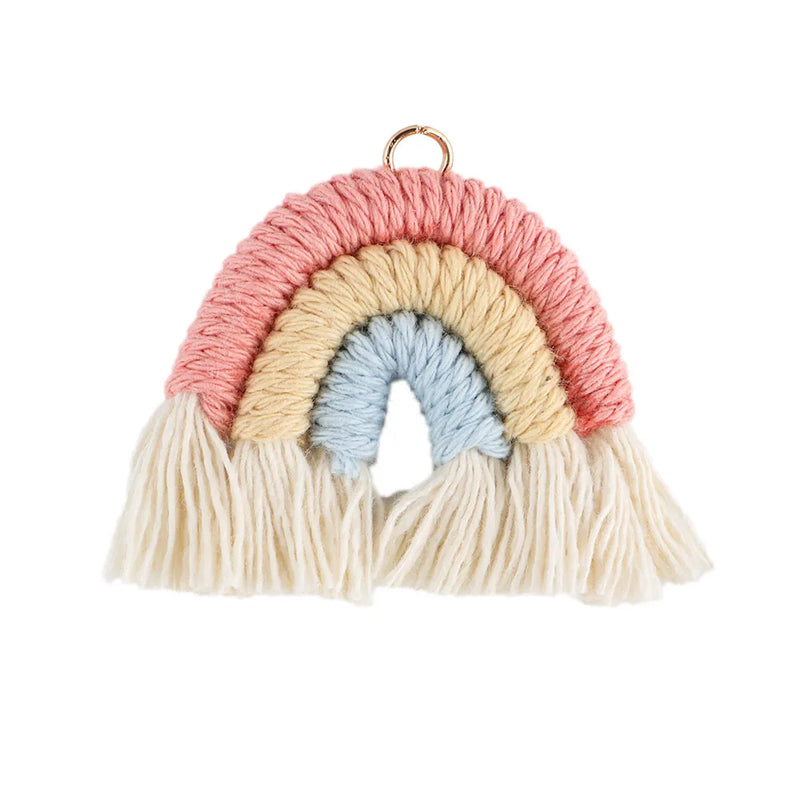 5Pcs Cotton Rope Rainbow Beads Tassels Boho Pendants Keychain Accessories
