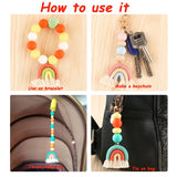 5Pcs Cotton Rope Rainbow Beads Tassels Boho Pendants Keychain Accessories