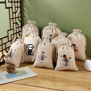 5Pcs Happy Halloween Drawstring Cotton Bags 10x14 13x18cm Pouch Bracelets