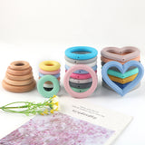 5Pcs Heart Ring Round Ring Silicone Beads Wooden DIY Crafts Gift