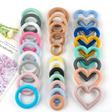 5Pcs Heart Ring Round Ring Silicone Beads Wooden DIY Crafts Gift