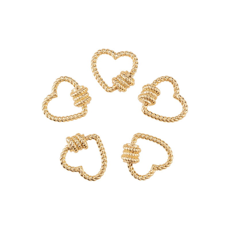 5Pcs Heart Shape Brass Screw Carabiner Lock Charms Clasp Keychain Clip Hook