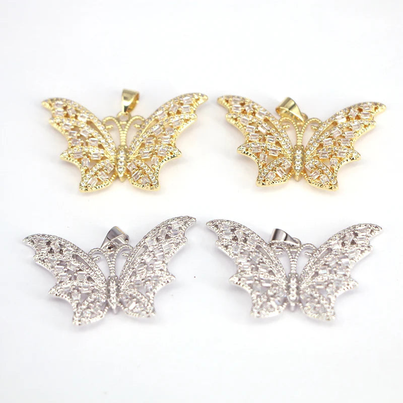 5Pcs CZ Pave Butterfly Charms, Dainty Necklace Pendant