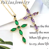 5Pcs Colorful CZ Cross Charm Pendant Necklace Hip Hop Jewelry Gift