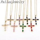 5Pcs Colorful CZ Cross Charm Pendant Necklace Hip Hop Jewelry Gift
